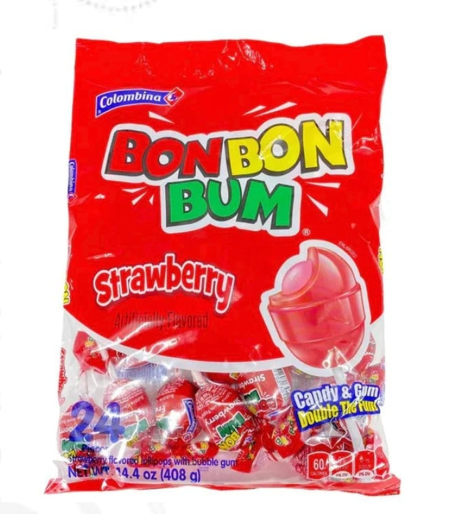 Colombina Bon Bon Bum Strawberry Lollipops